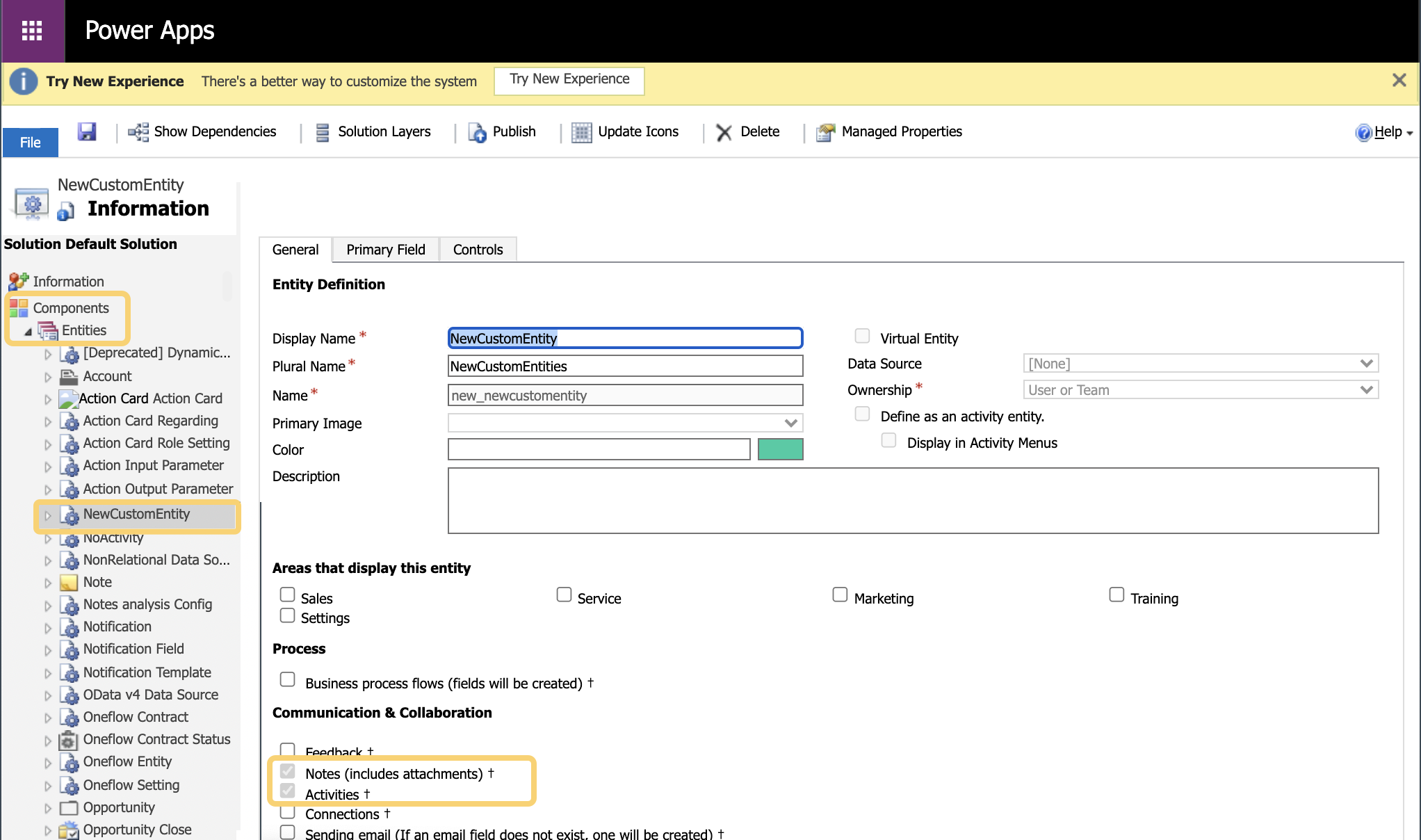 Entity Communication Settings