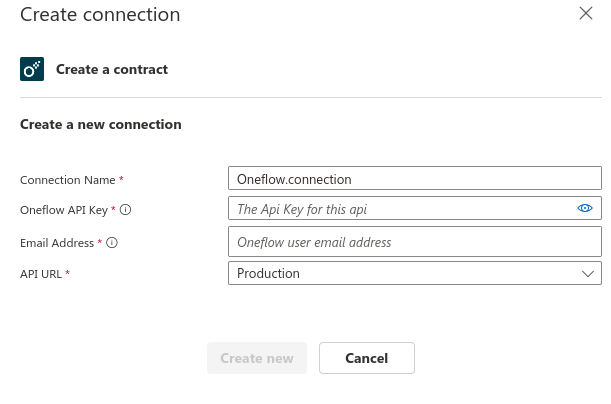Creating a new connection to Oneflow