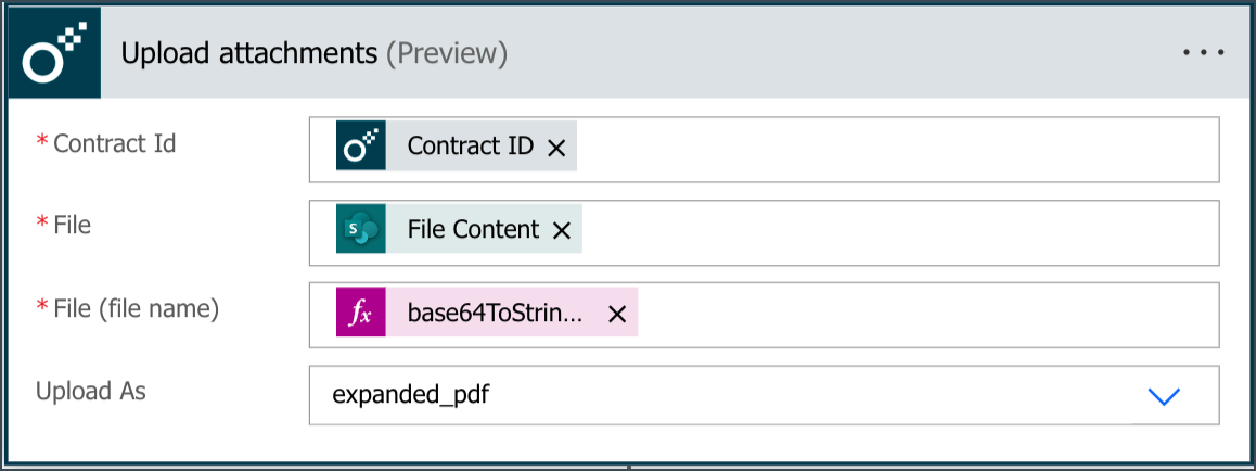 Upload attachments parameters