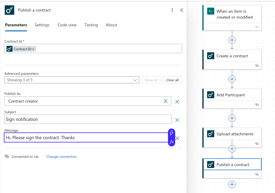 Publish a contract parameters