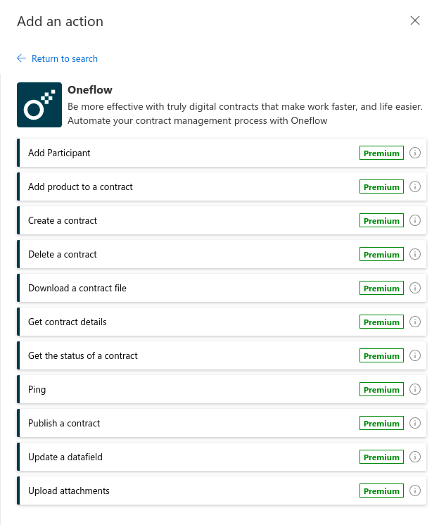 Selecting a Oneflow action