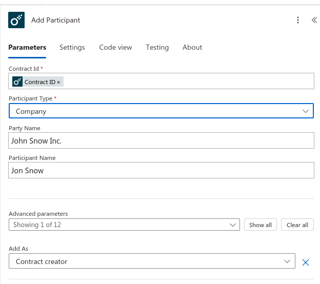 Add Participant parameters