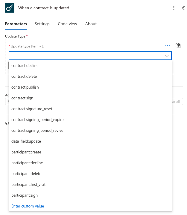 Selecting an update type for the trigger