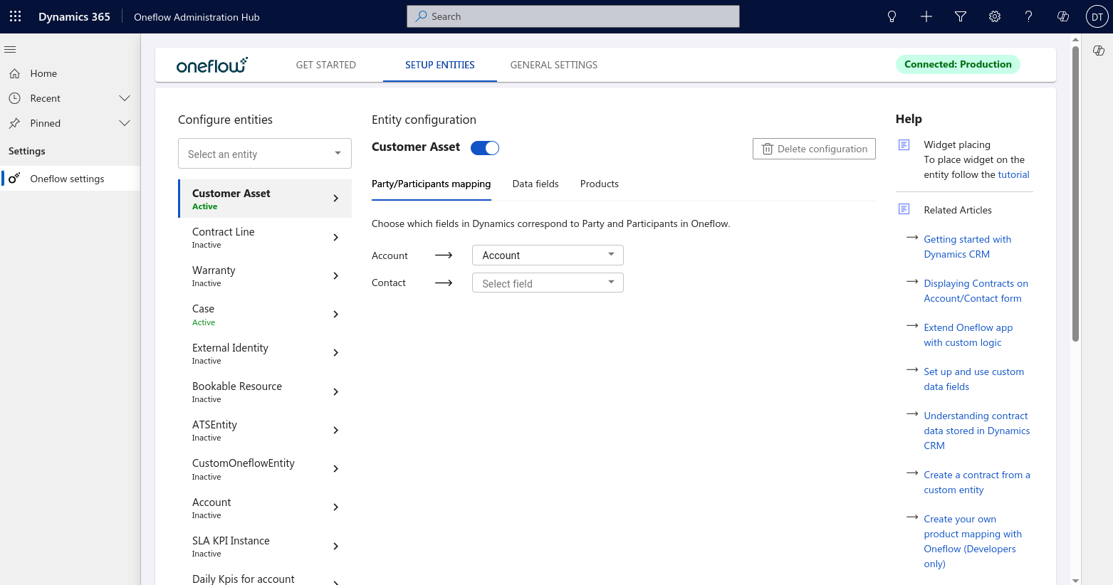 Setup Entities Tab