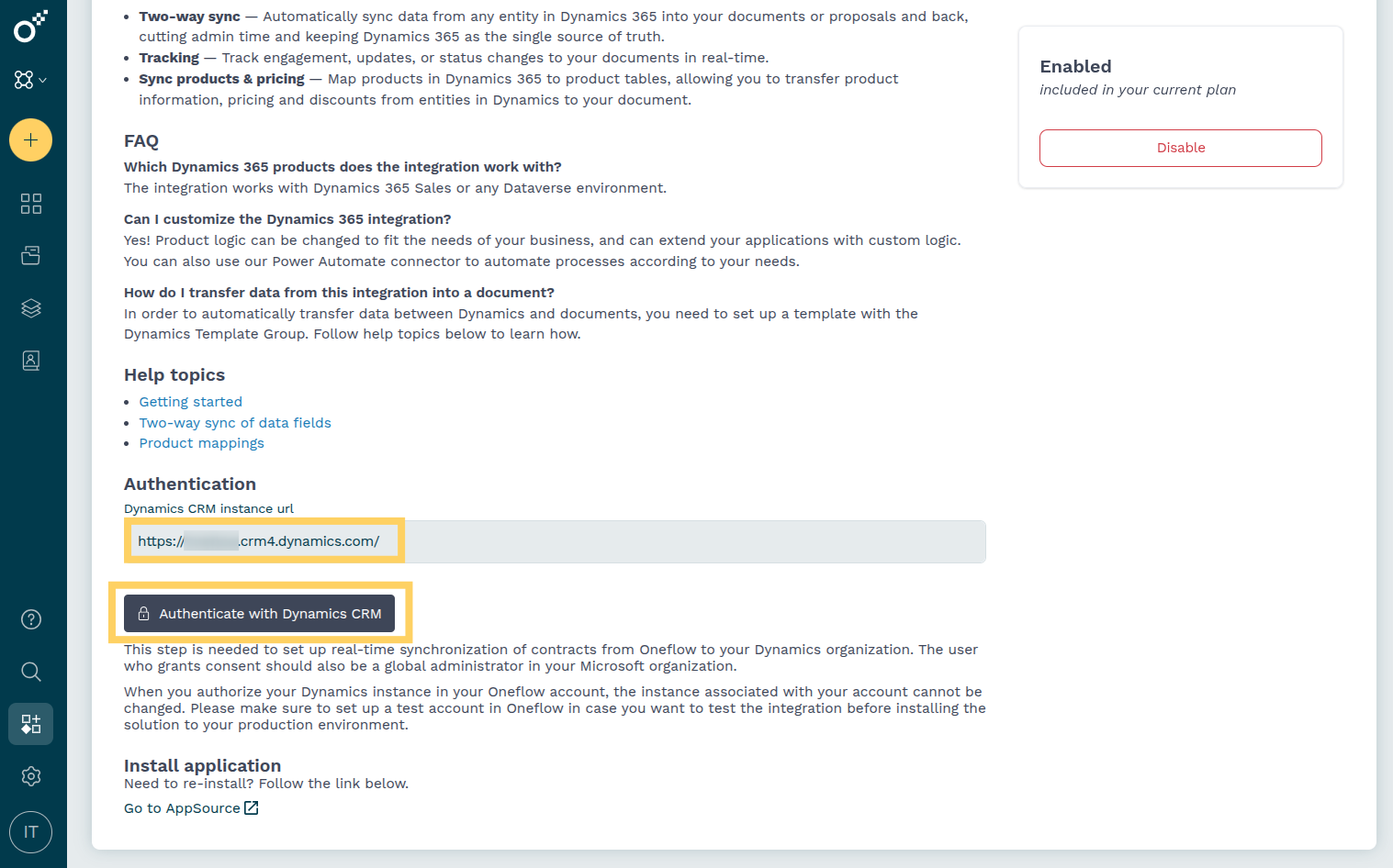 Dynamics CRM Extension Page