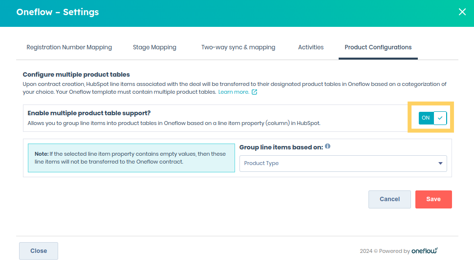 Enabling multiple product table support