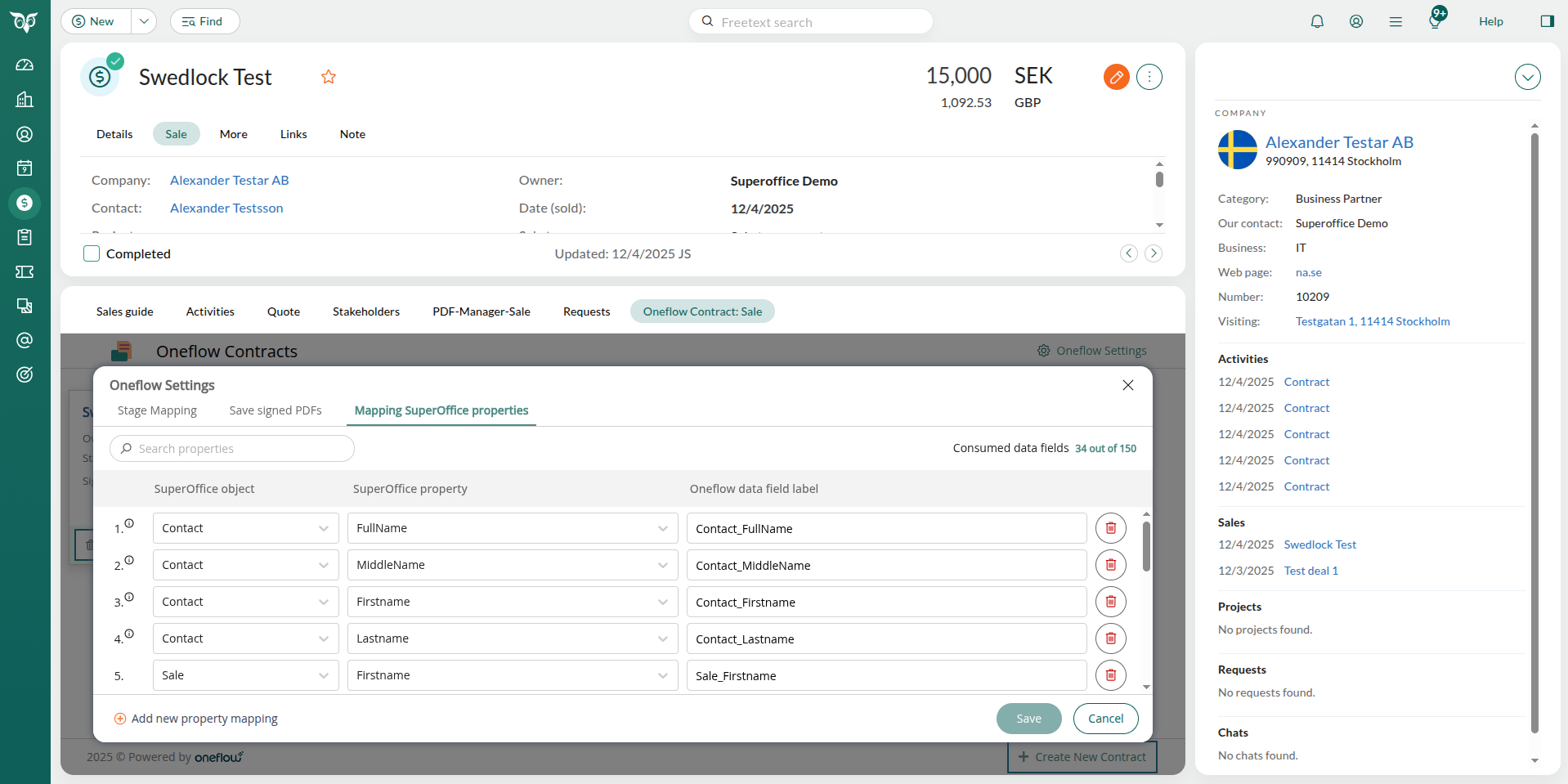 Mapping SuperOffice properties tab